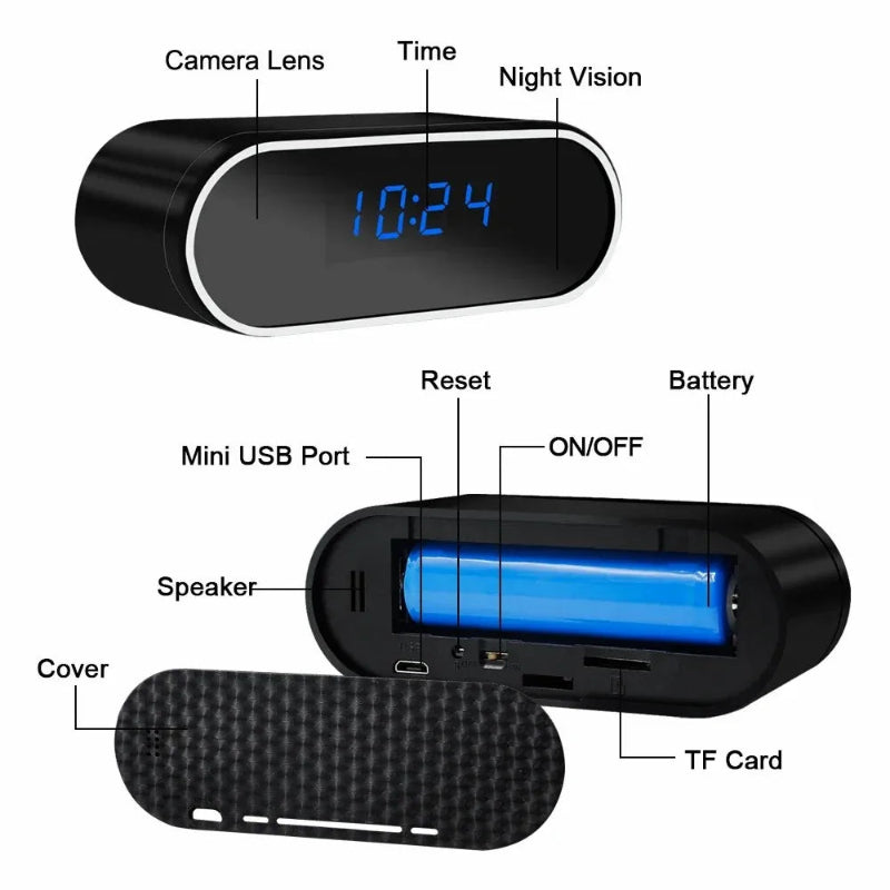 1080P Full HD Mini Clock Camera, Home Security Monitoring, Supports Wireless Wifi, Motion Detection, Loop Recording