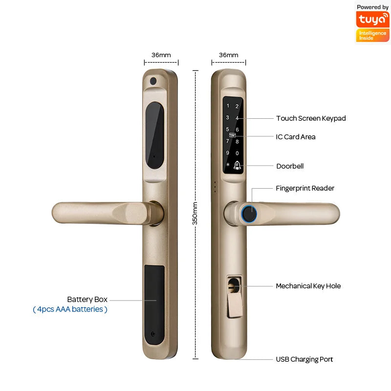Waterproof IP66 Euro 3592 2885 3085 Mortise Ttlock Tuya Wifi Fingerprint Digital Smart Door Lock for Aluminum Grill Sliding Door