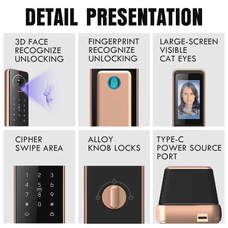 2025 Smart Door Lock Tuya Wifi Smart Fingerprint Cerradura Inteligente Digital Safe Door with Camera Lock for Home