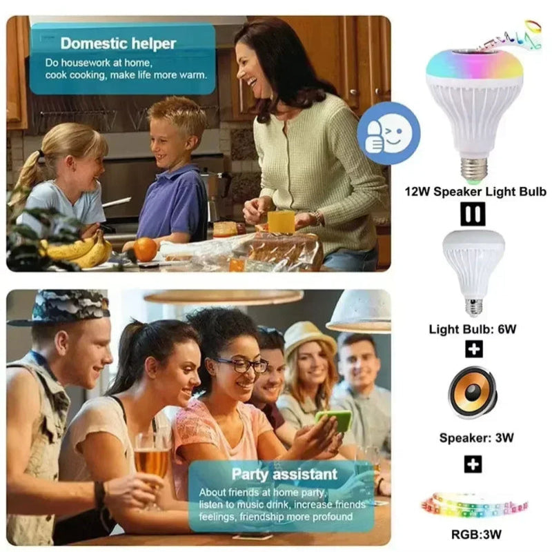 E27 Bluetooth Speaker Bulb with Remote Control 85-265V Led Music Bulb RGB DJ Disco Ambient Light for Bedroom Living Room Stage
