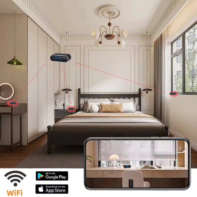1080P Full HD Mini Clock Camera, Home Security Monitoring, Supports Wireless Wifi, Motion Detection, Loop Recording
