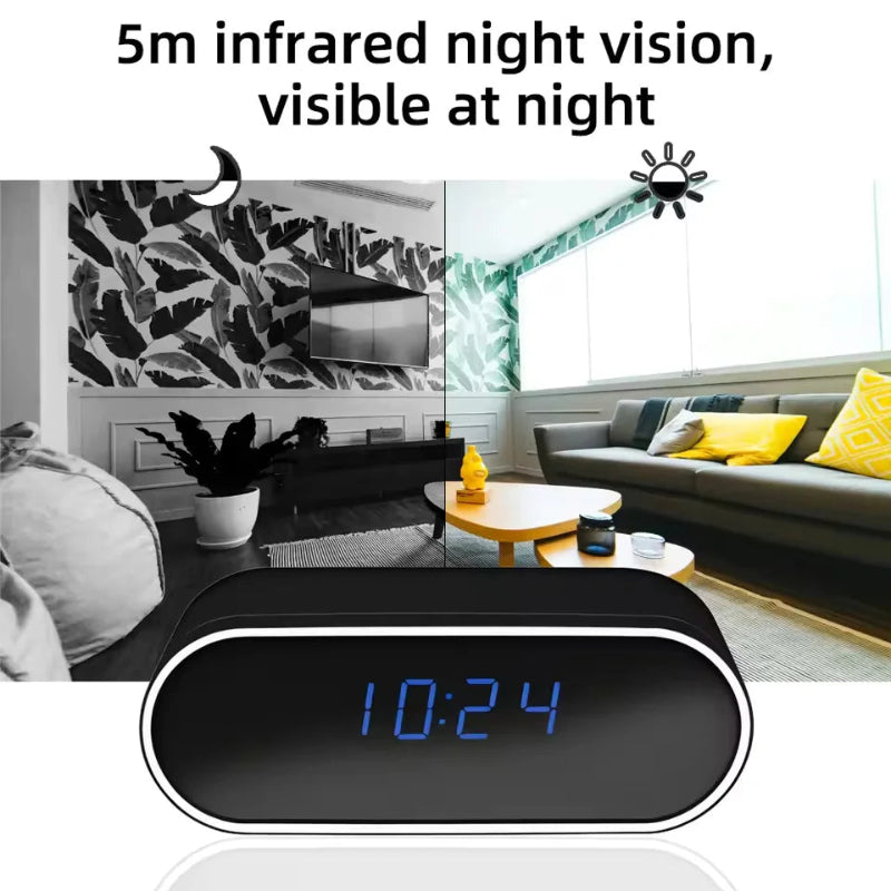 1080P Full HD Mini Clock Camera, Home Security Monitoring, Supports Wireless Wifi, Motion Detection, Loop Recording