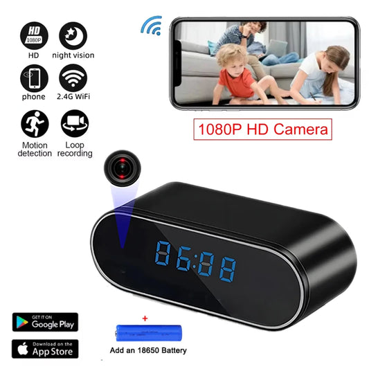 1080P Full HD Mini Clock Camera, Home Security Monitoring, Supports Wireless Wifi, Motion Detection, Loop Recording